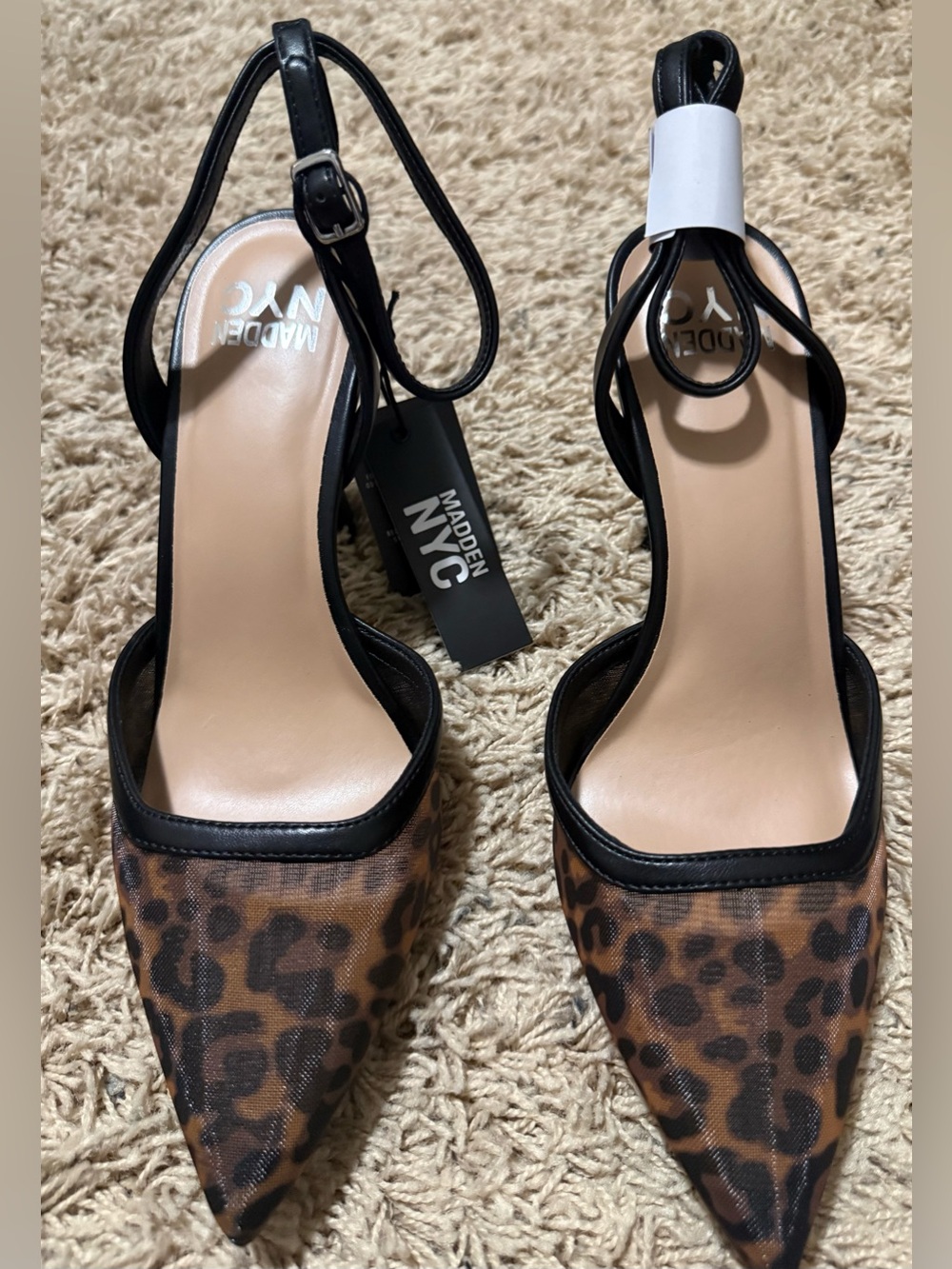 Madden NYC Women's Mesh Pointed Toe Leopard Print Heels (3.89 Inches) Size: 10